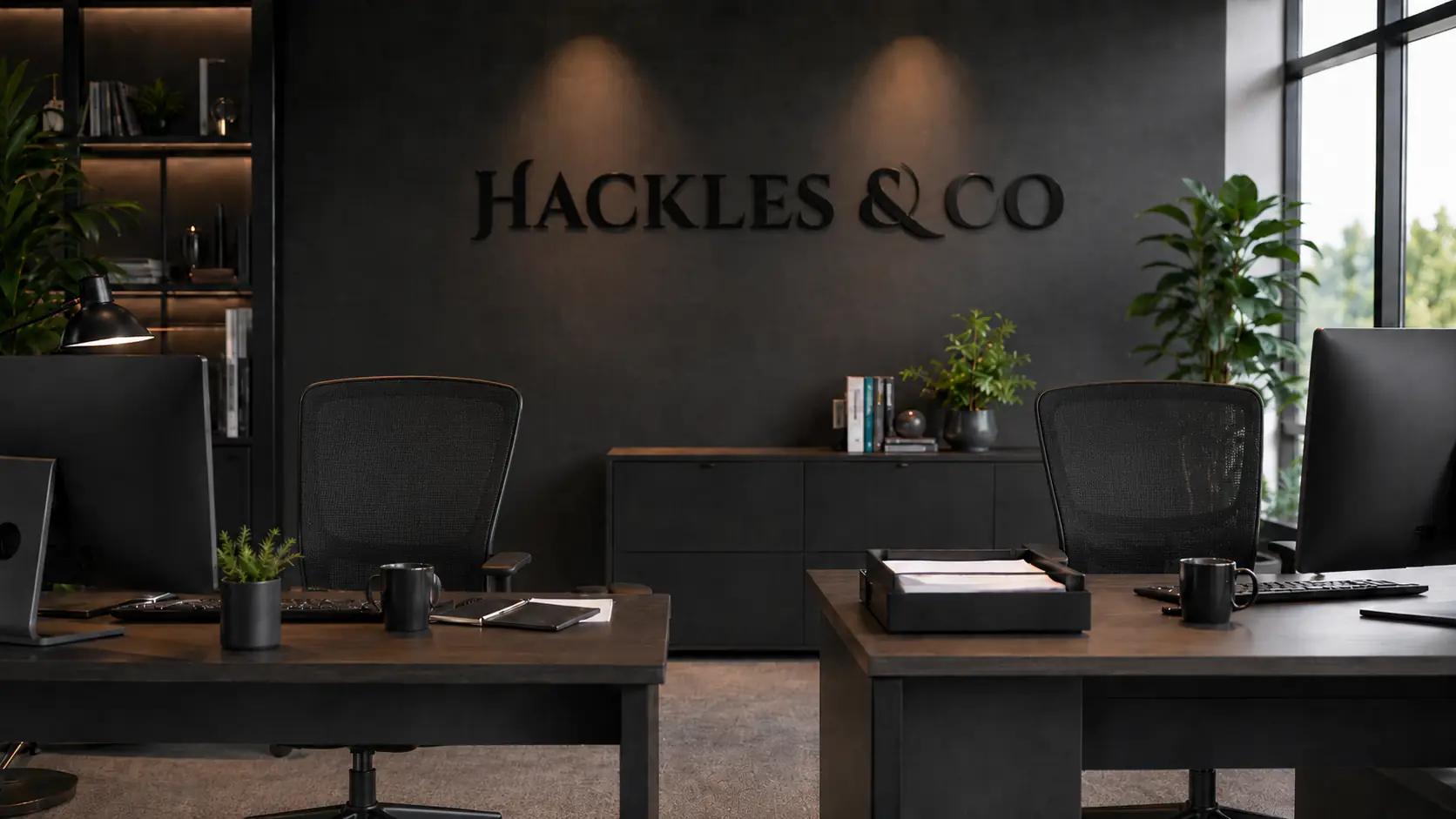 The Hackles & Co office, prepared for the working day