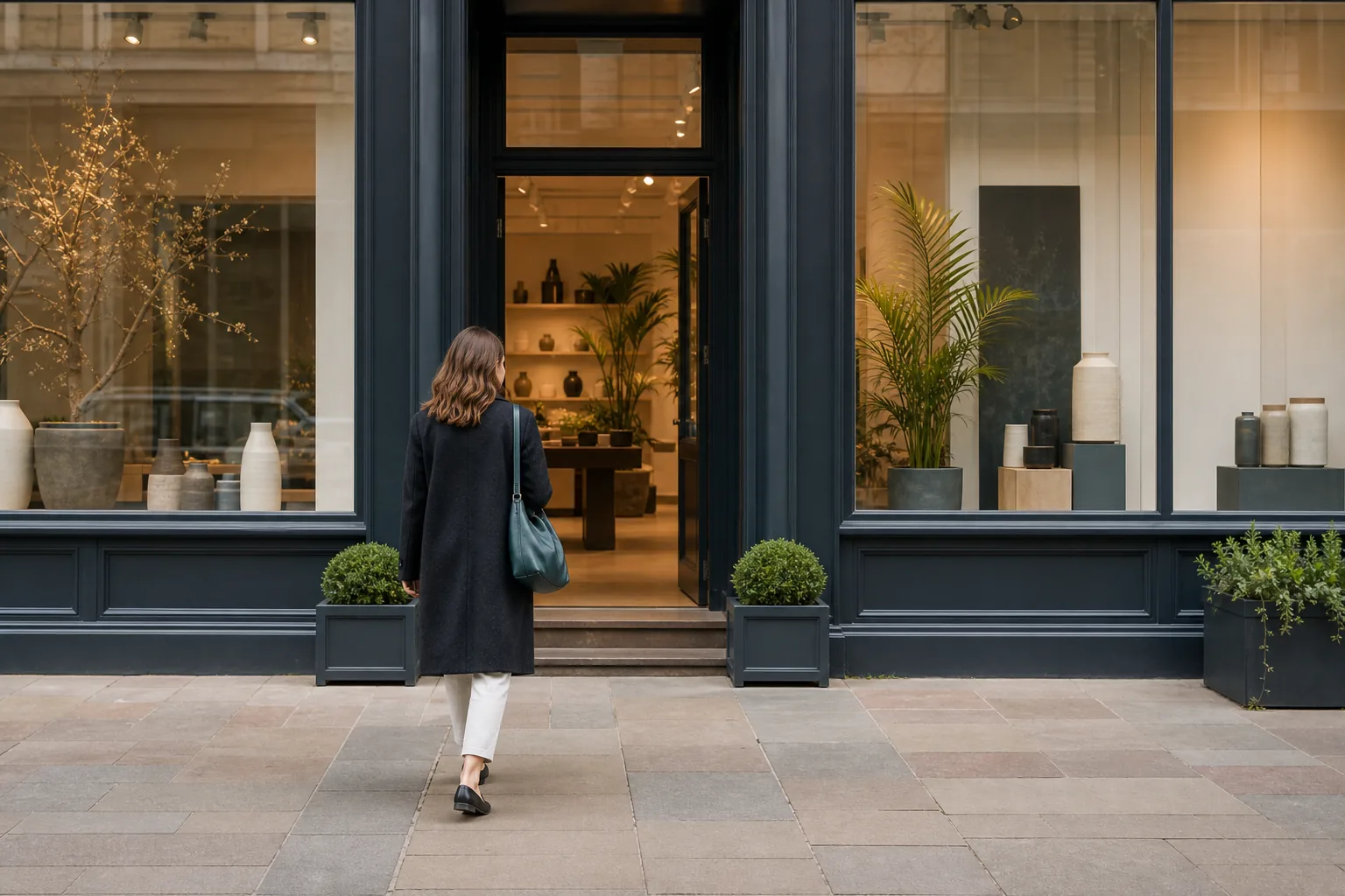 A customer approaching the considered entrance of an independent business