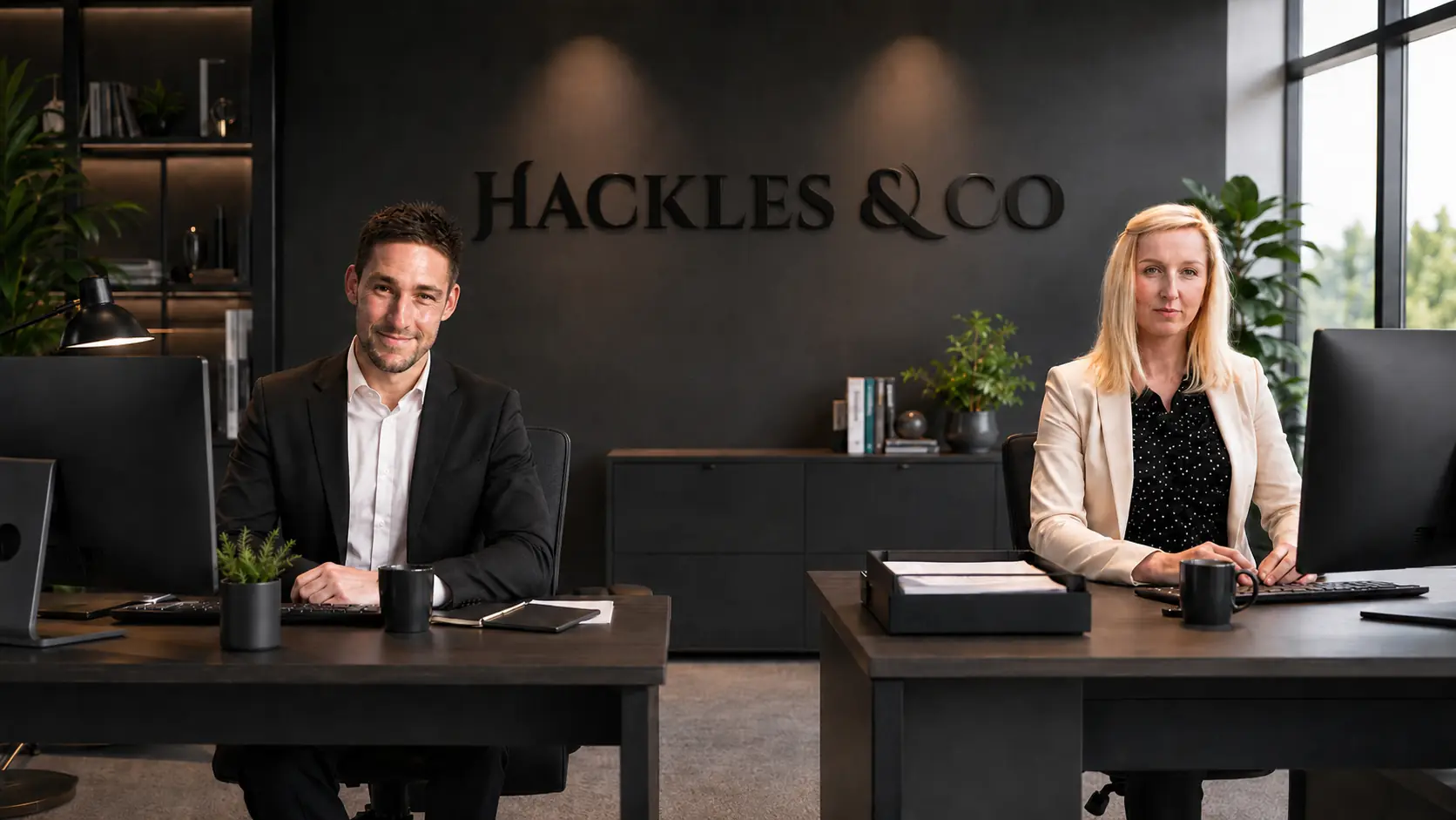 Rob Hackles and Laura Moore in the Hackles & Co office