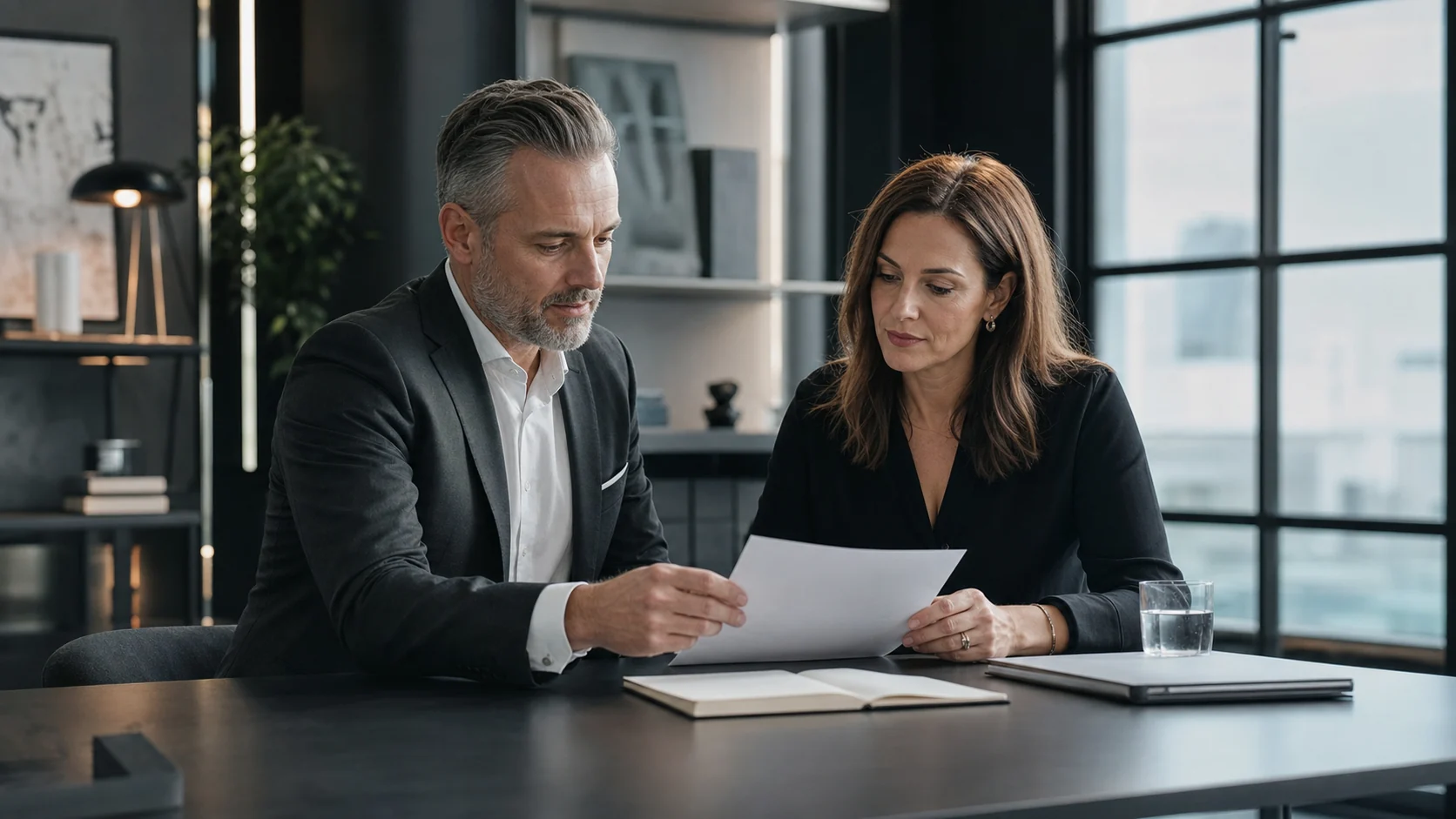 Recruitment professional and business owner reviewing a role brief together