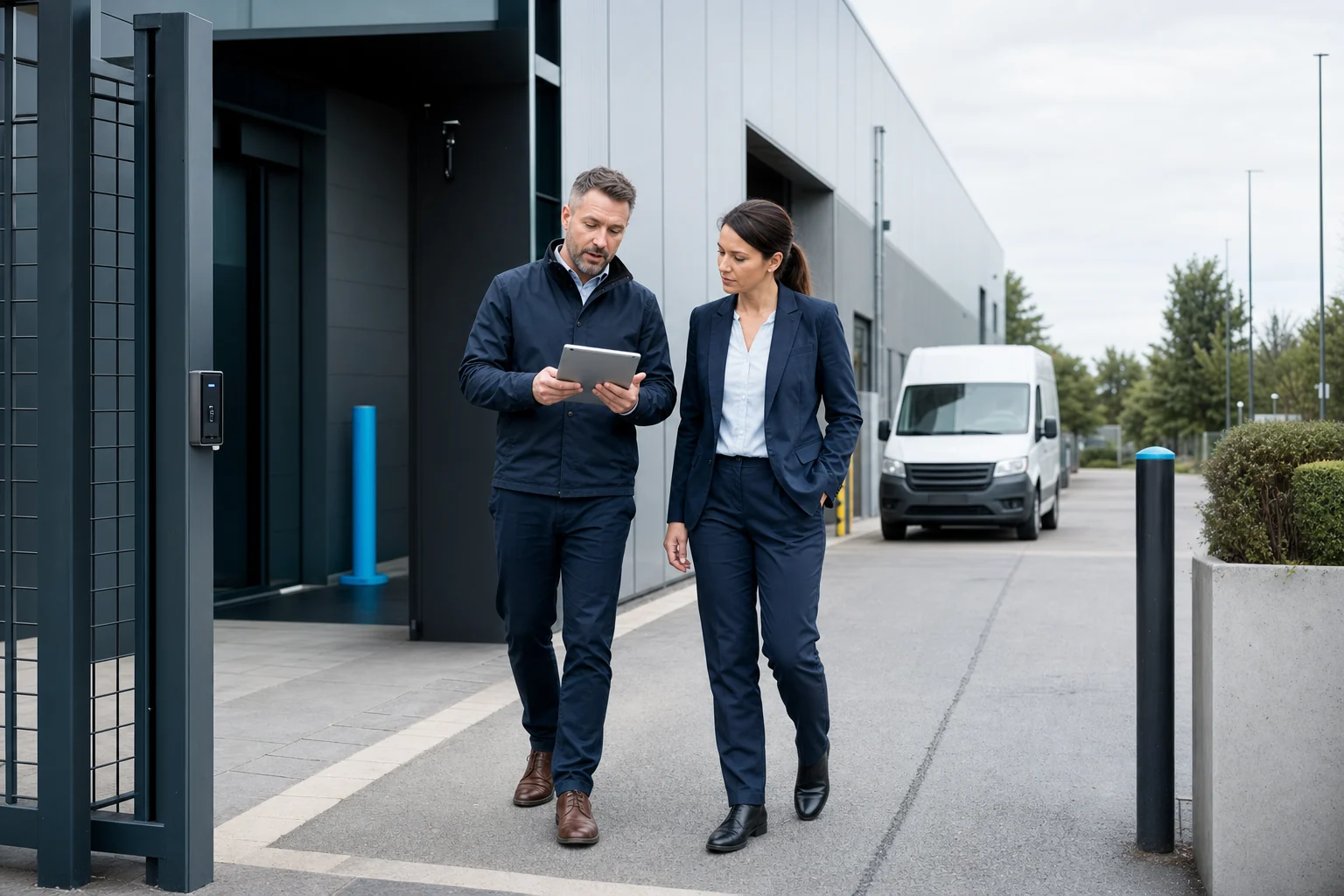 Facilities manager and adviser inspecting a commercial site